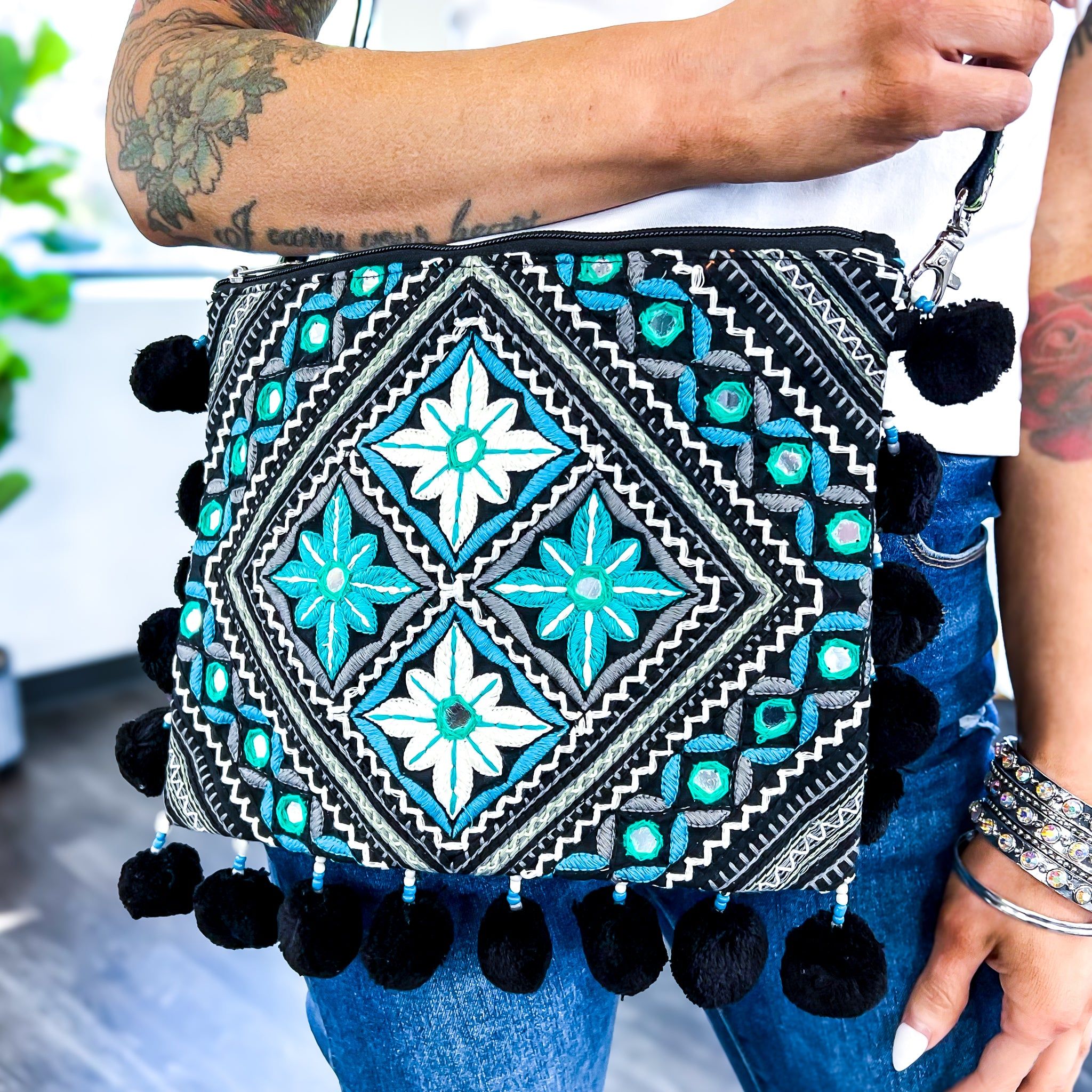 Black Handmade Embroidered Crossbody Bag sold by ZZs product image thumbnail 3