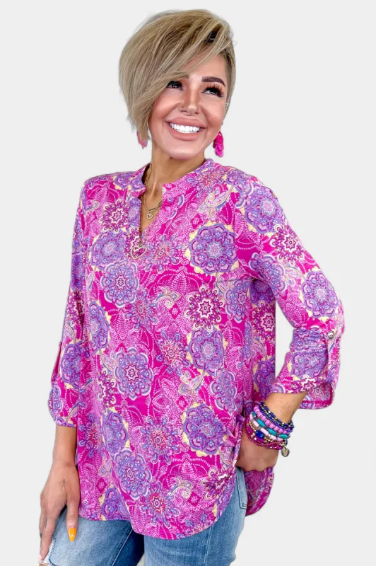 Magenta Medallion Lizzy Top sold by ZZs