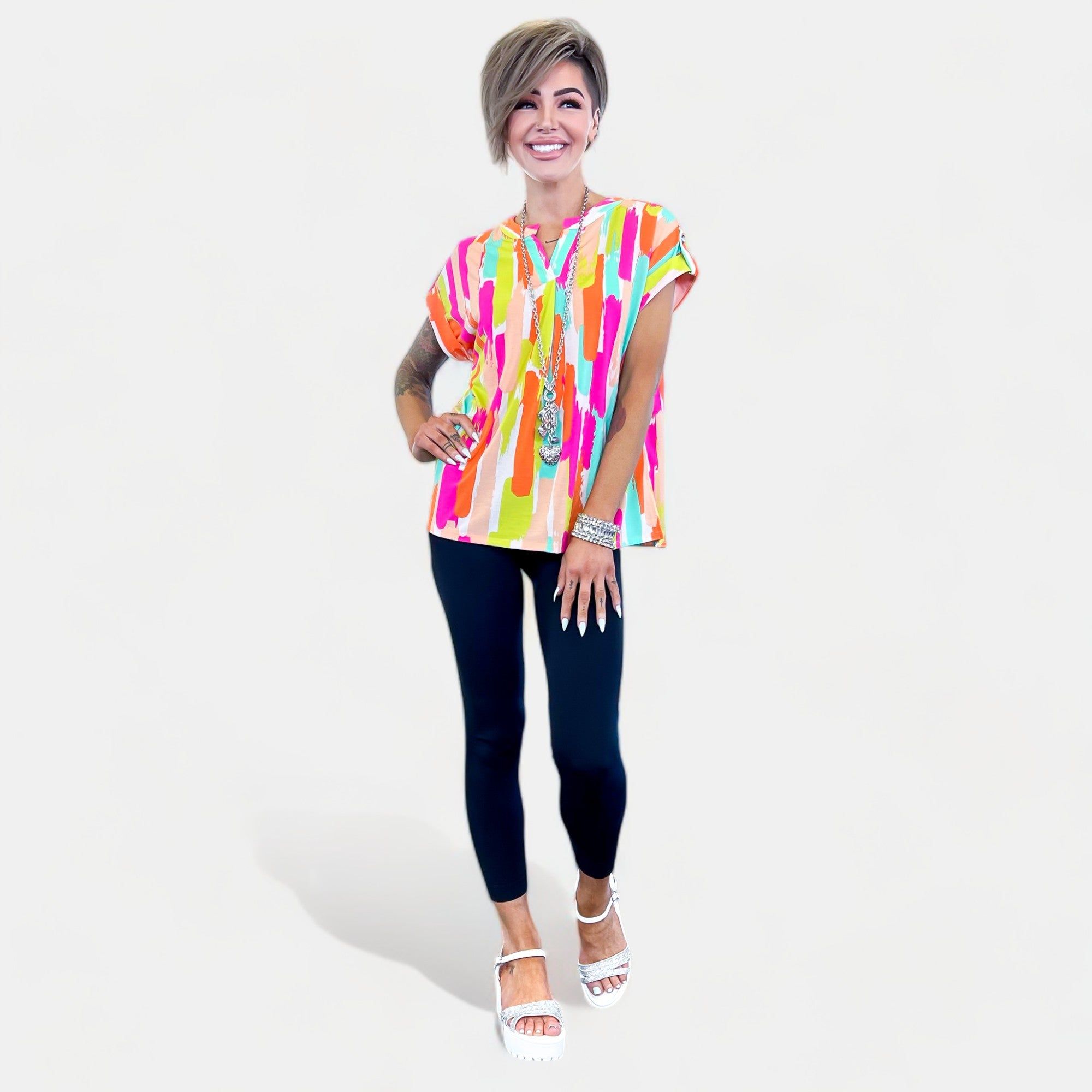 Multi Watercolor Lizzy Short Sleeve Top sold by ZZs product image thumbnail 3