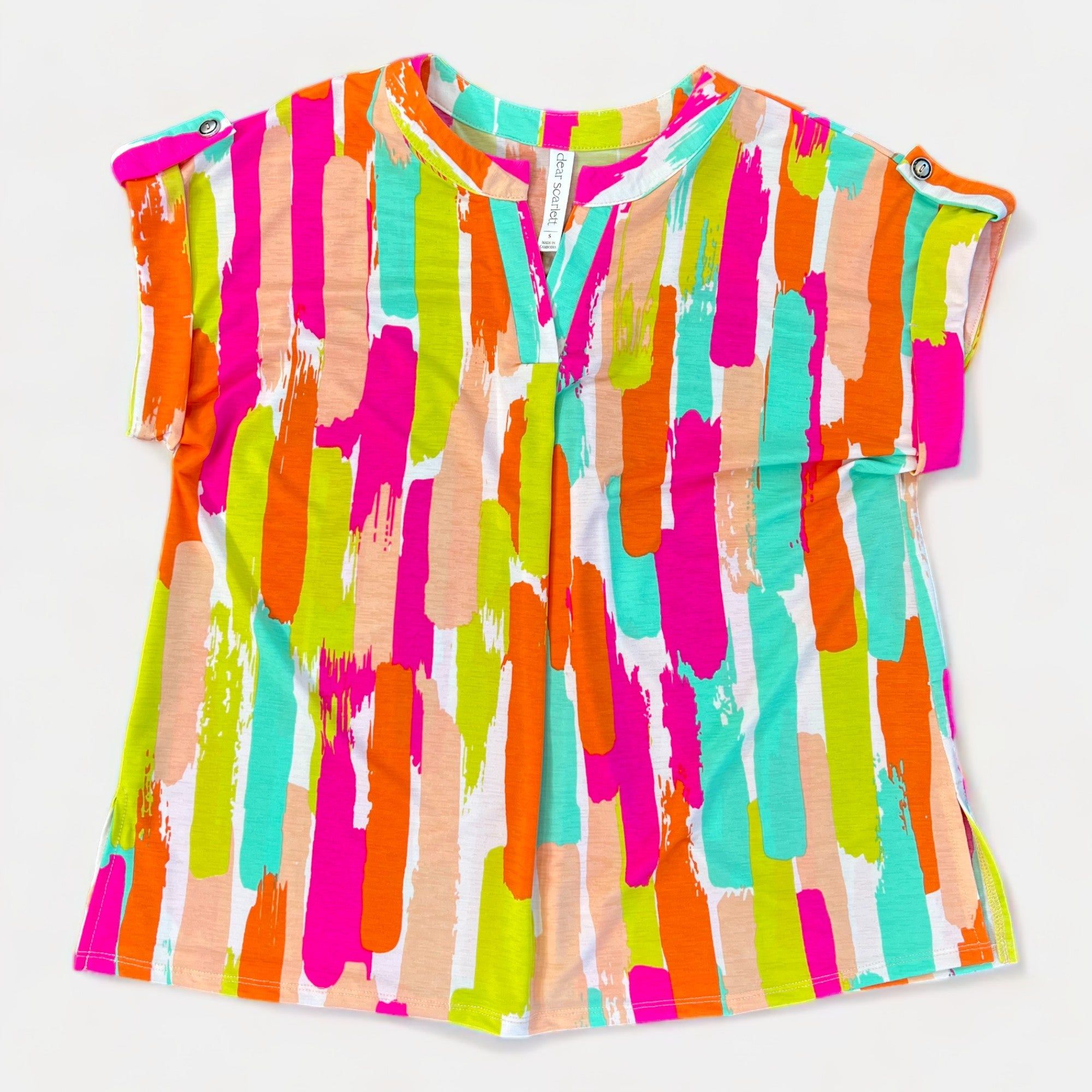 Multi Watercolor Lizzy Short Sleeve Top sold by ZZs