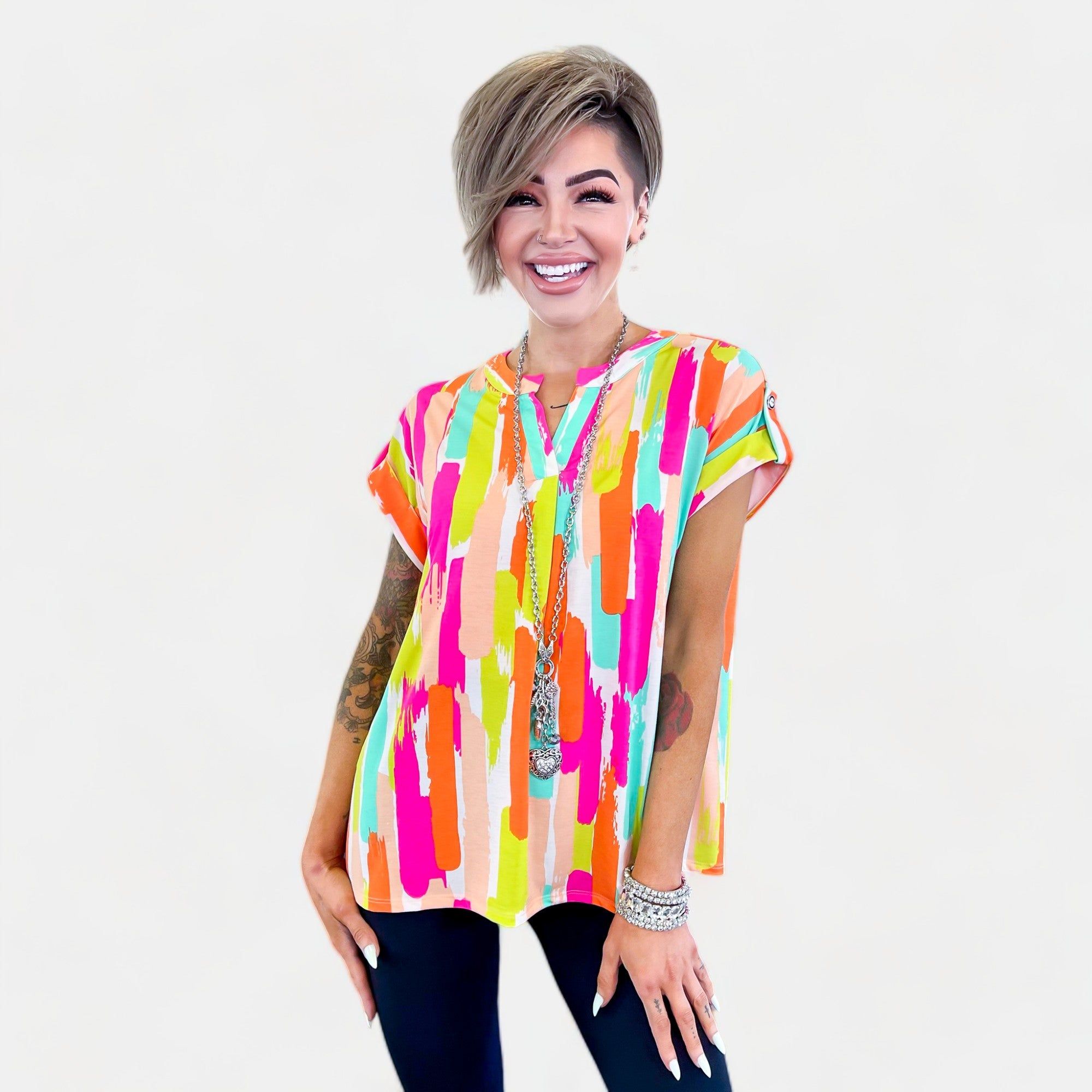 Multi Watercolor Lizzy Short Sleeve Top sold by ZZs product image thumbnail 2
