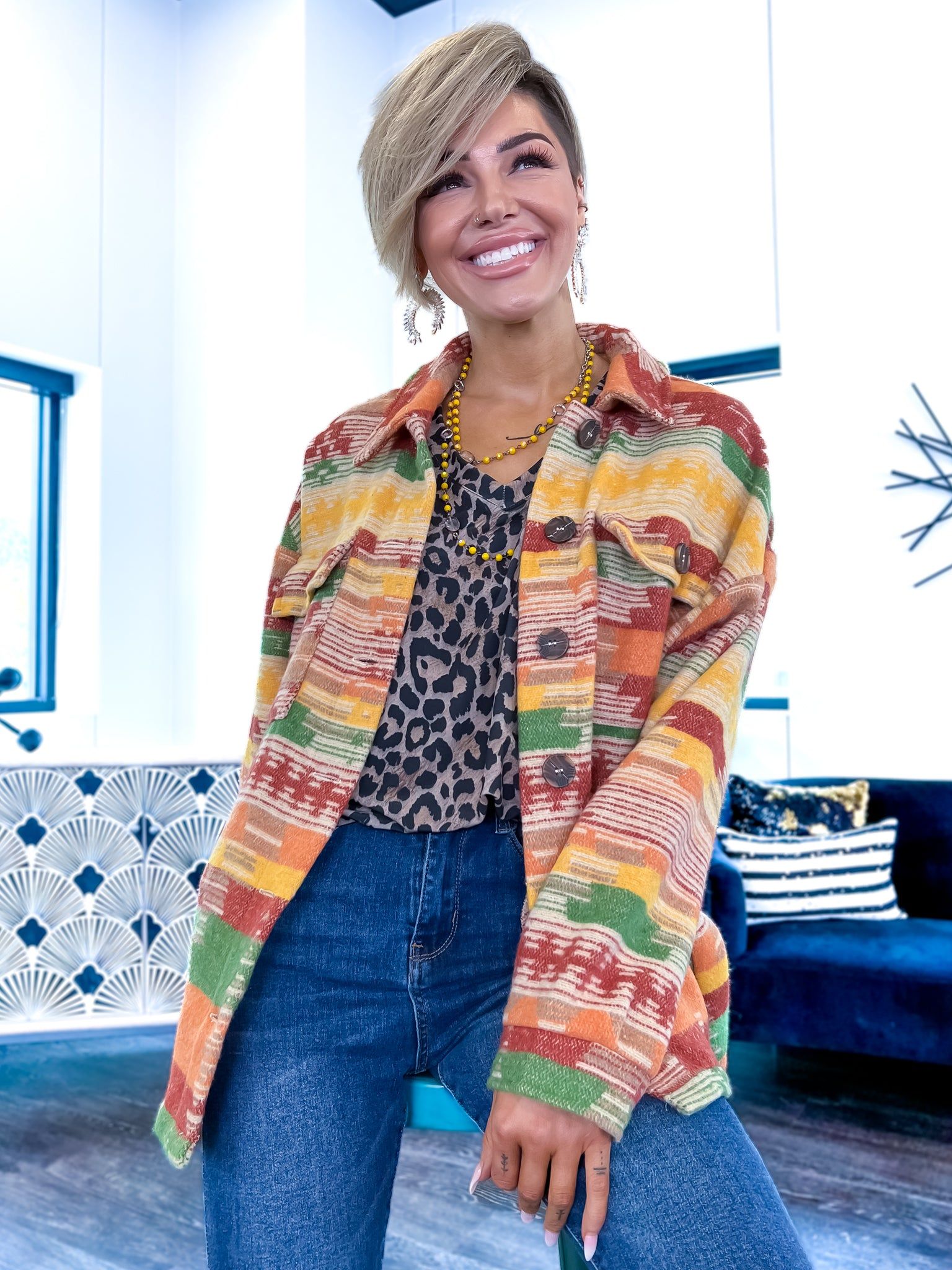 Rust Tribal Button Up Jacket sold by ZZs