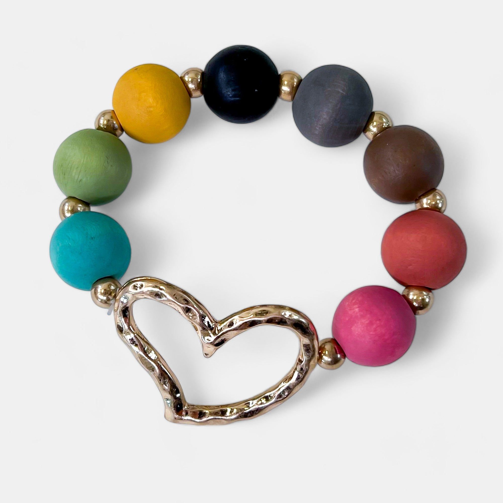 Multi Heart Wood Ball Bracelet sold by ZZs product image thumbnail 2