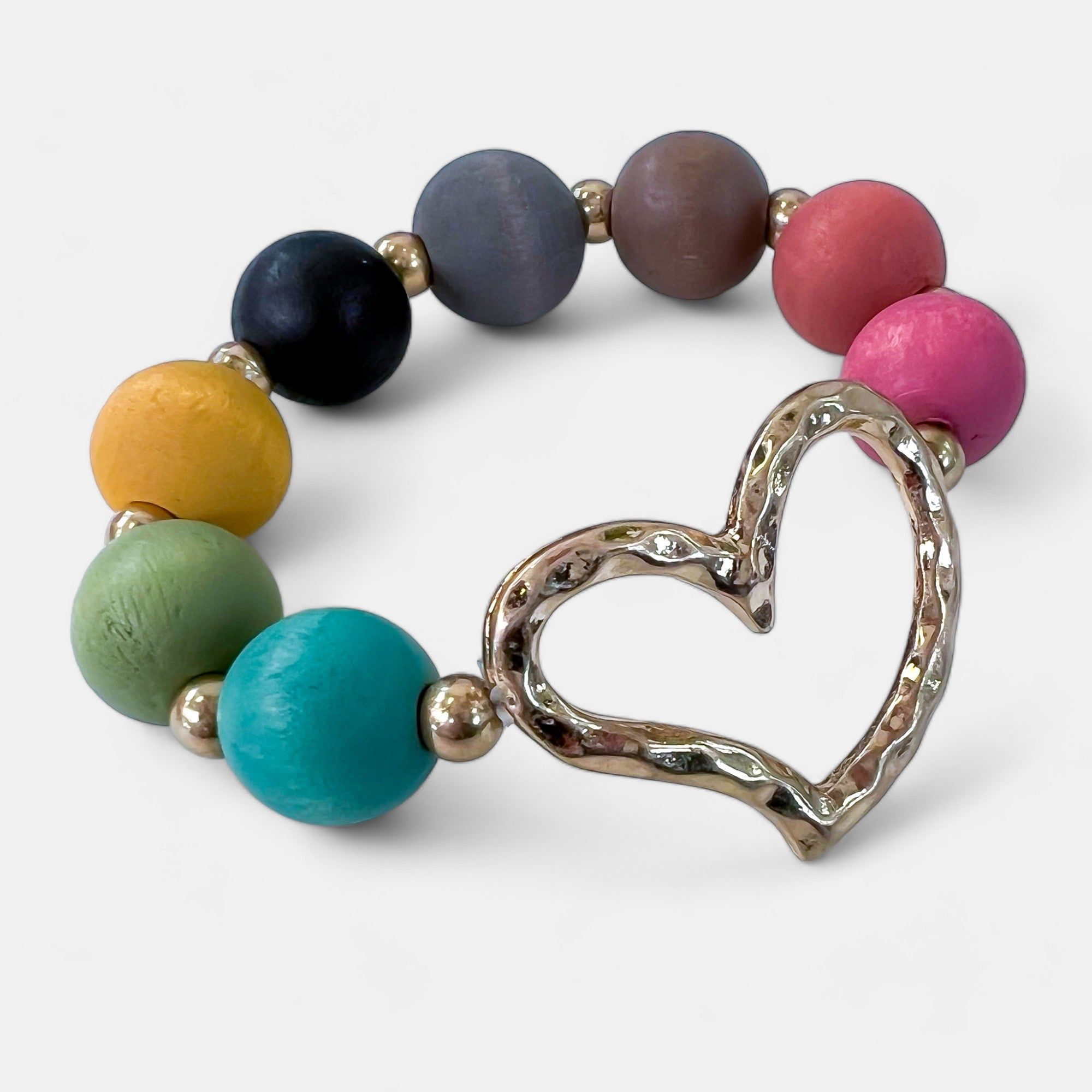 Multi Heart Wood Ball Bracelet sold by ZZs product image thumbnail 3