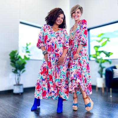 Aqua Coral Floral Ruffle Maxi Dress sold by ZZs