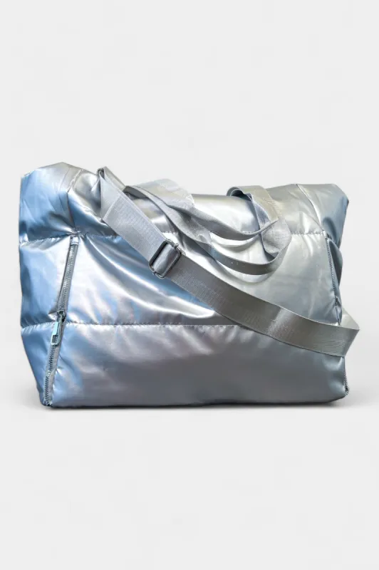 Silver Puffy Quilted Tote Bag sold by ZZs