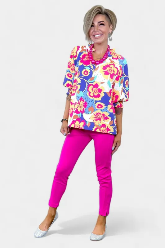 Floral Bubble Sleeve Top sold by ZZs
