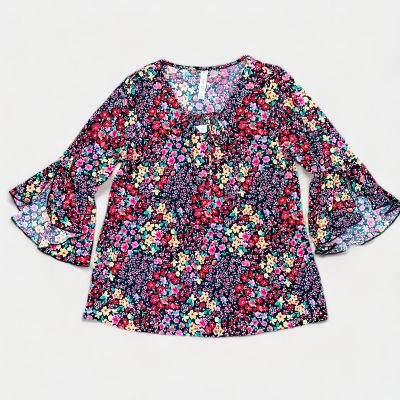 Black Multi Floral Bell Sleeve Top sold by ZZs