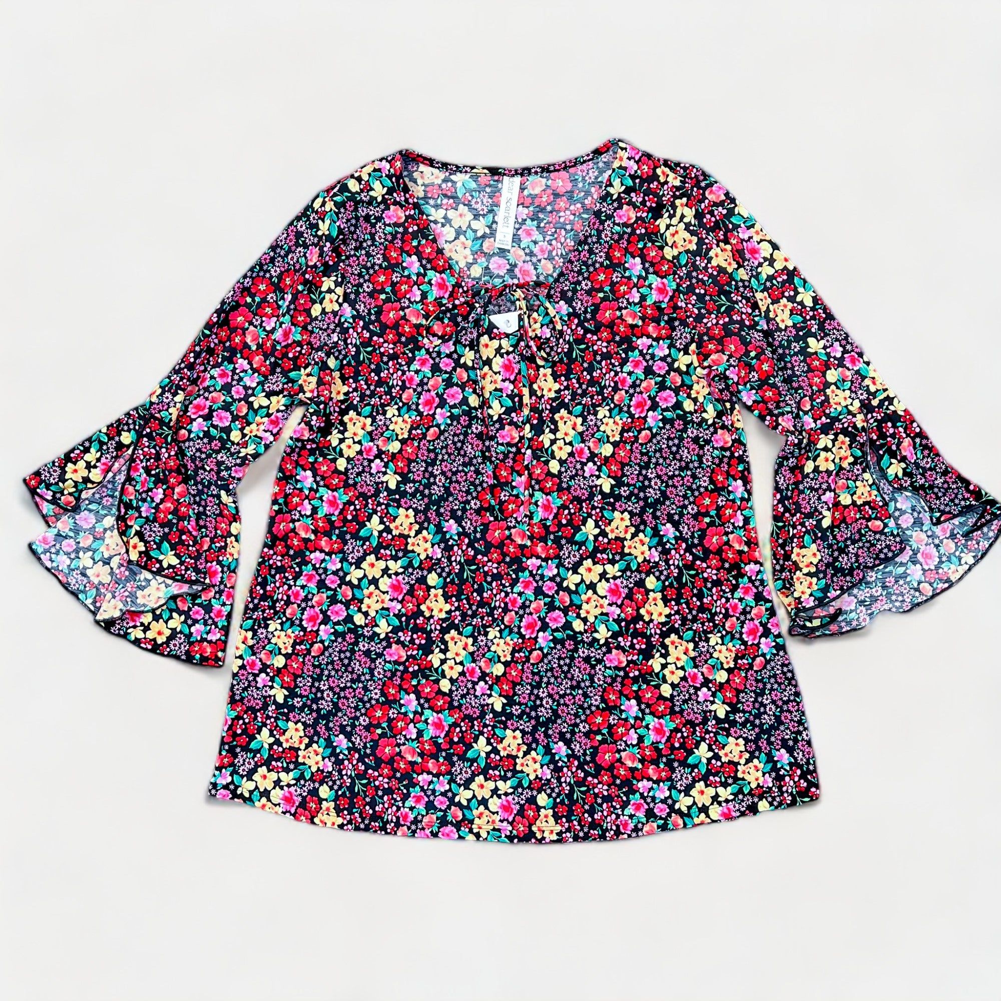 Black Multi Floral Bell Sleeve Top sold by ZZs