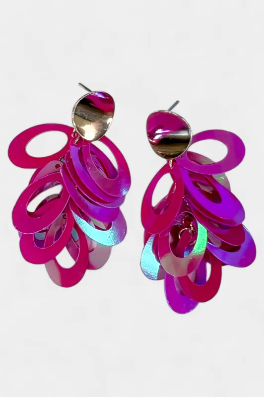 Fuchsia Sequin Dangle Earrings sold by ZZs