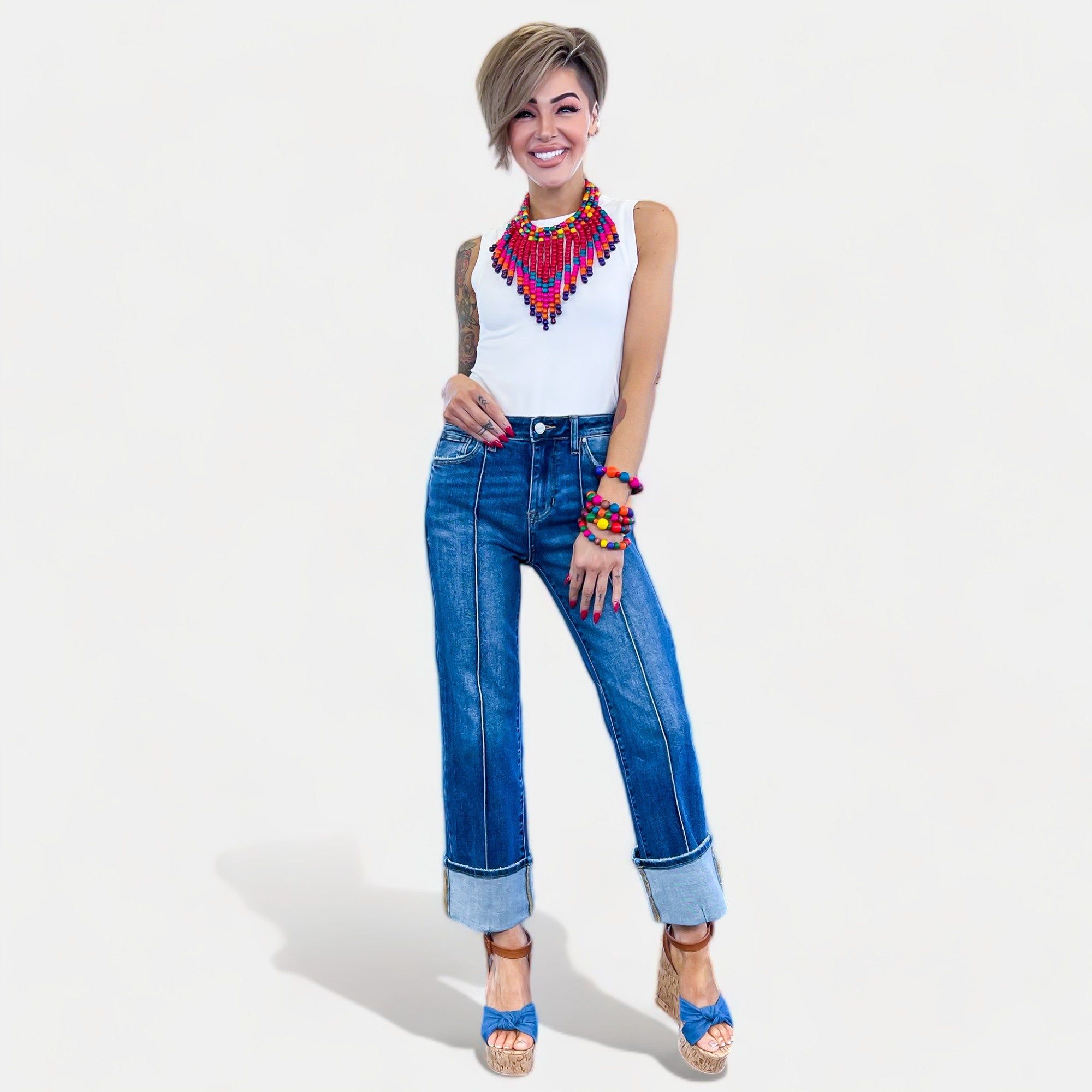 Dark Wash High Rise Straight Jeans sold by ZZs product image thumbnail 3