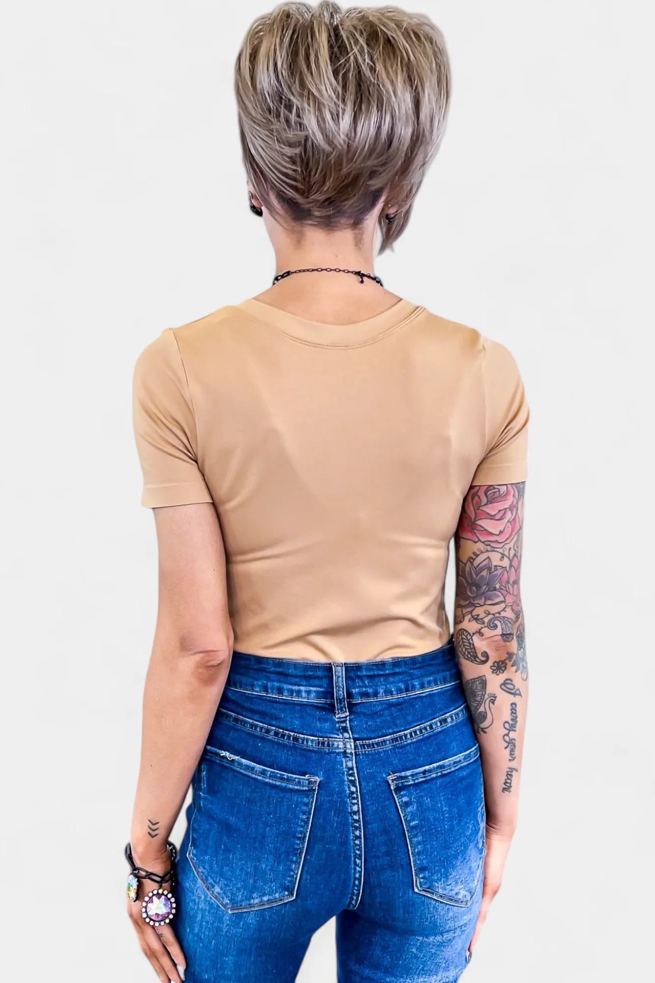 Brown Short Sleeve Smooth Bodysuit sold by ZZs product image thumbnail 4