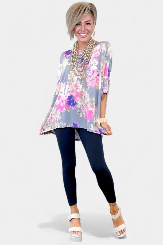 Grey Pink Floral Essential Top sold by ZZs