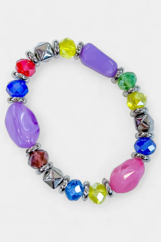 Silver Multi Colored Beaded Stretch Bracelet sold by ZZs