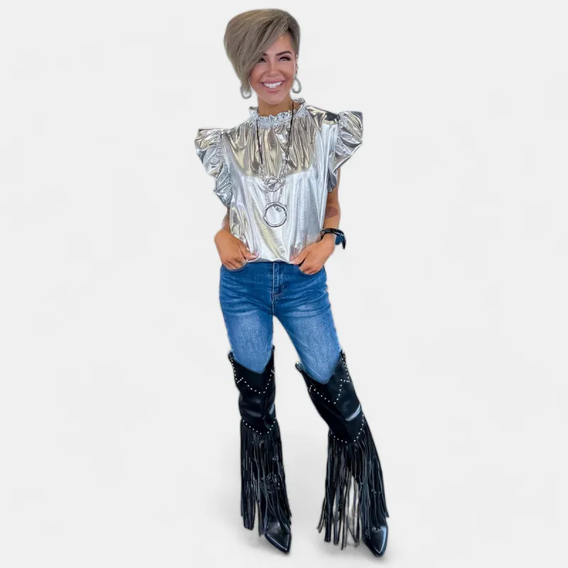Silver Layla Metallic Top [NO RETURNS] sold by ZZs