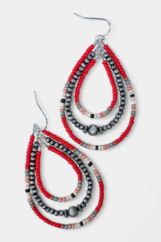 Red Beaded Teardrop Earrings sold by ZZs