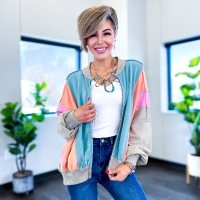 Sage Colorblock Zip Up Jacket sold by ZZs