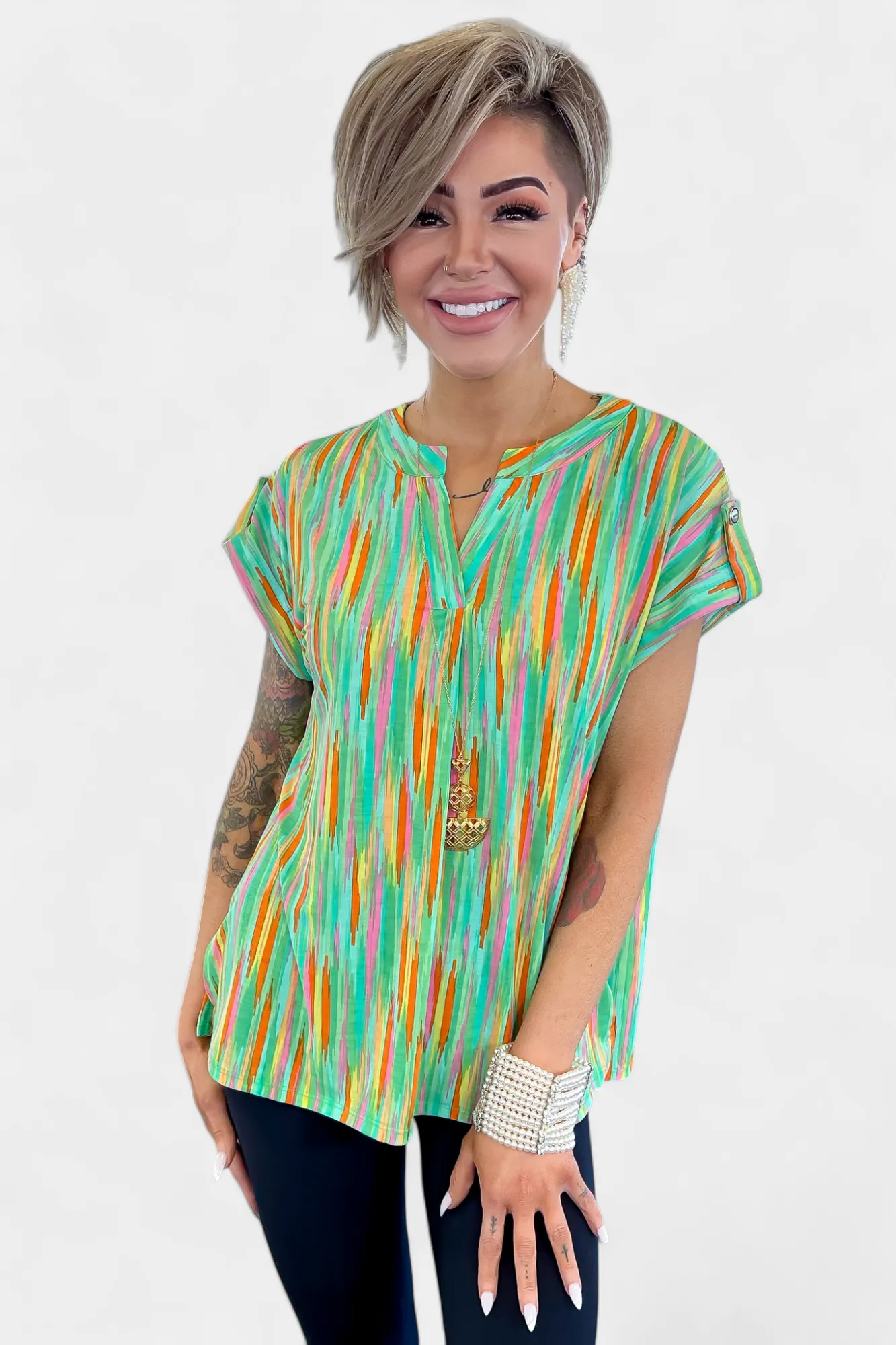 Emerald Multi Abstract Lizzy Short Sleeve Top sold by ZZs product image thumbnail 3
