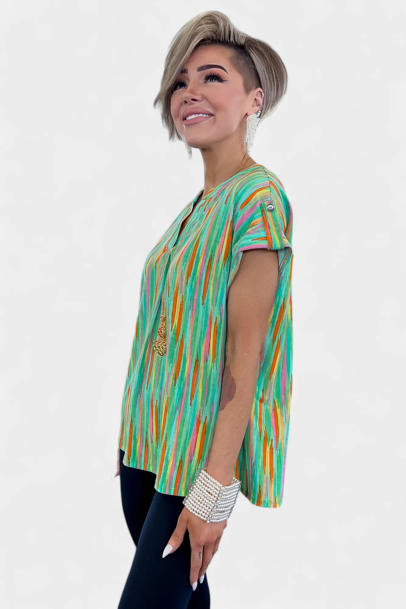 Emerald Multi Abstract Lizzy Short Sleeve Top sold by ZZs product image thumbnail 5
