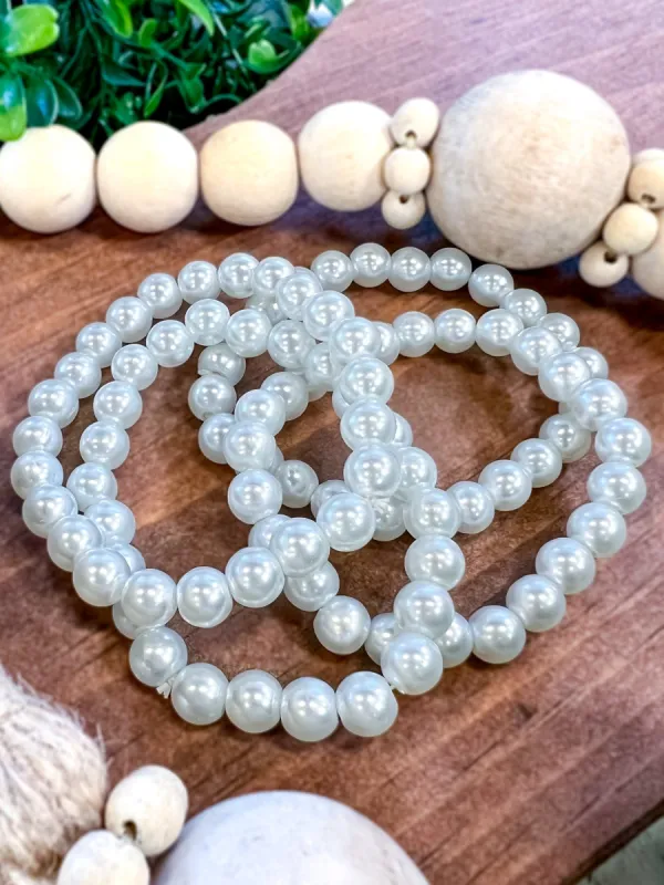 White Pearl Stretch Bracelets sold by ZZs