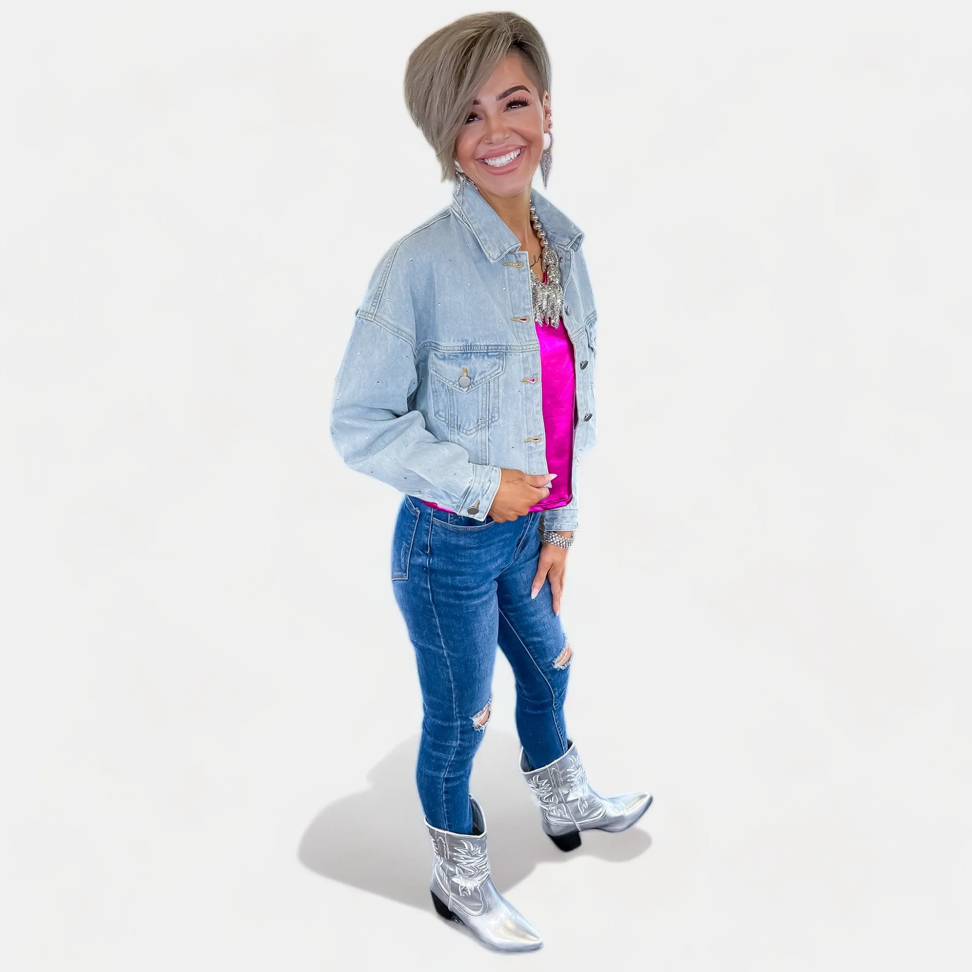 Rhinestone Crop Denim Jacket sold by ZZs product image thumbnail 5