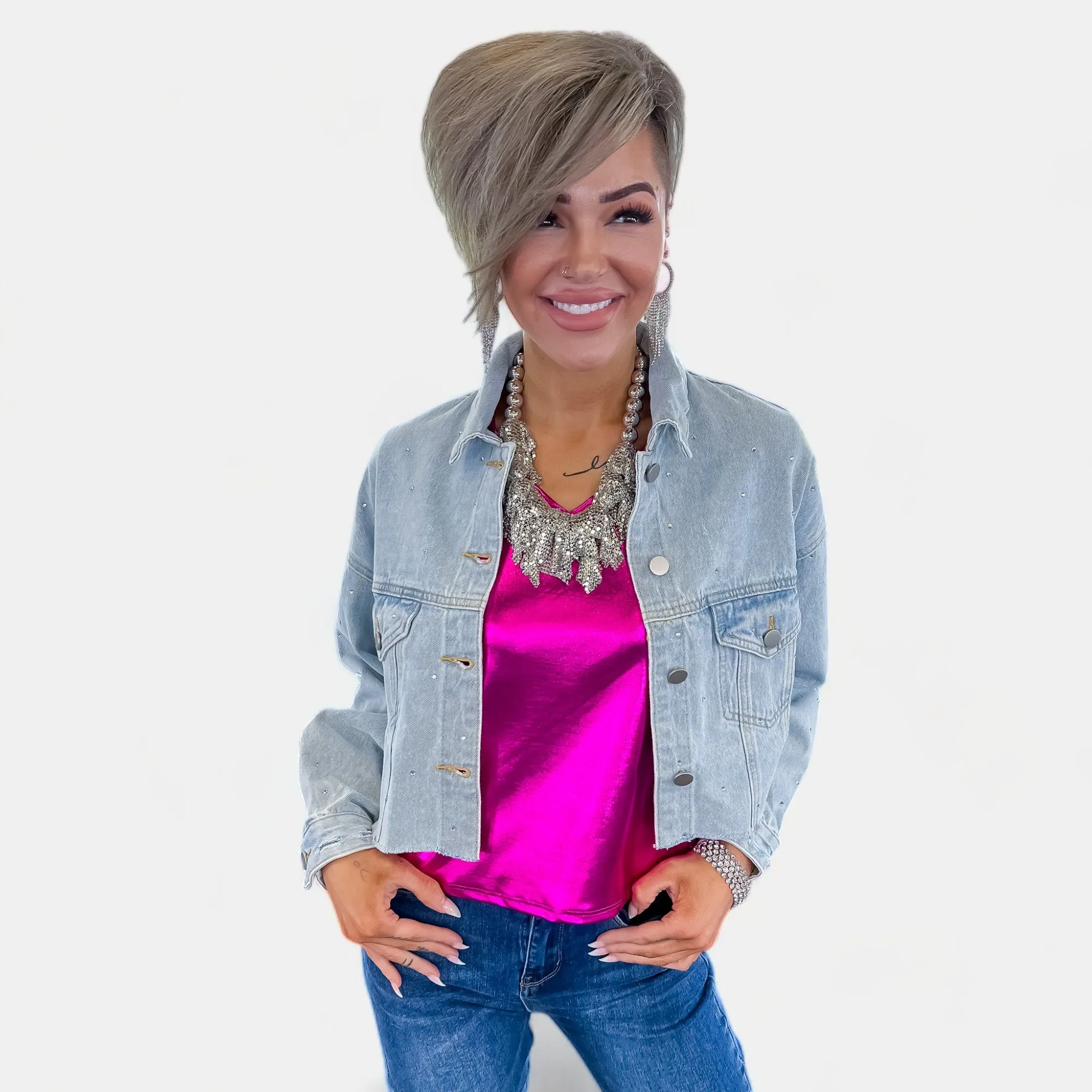 Rhinestone Crop Denim Jacket sold by ZZs product image thumbnail 3