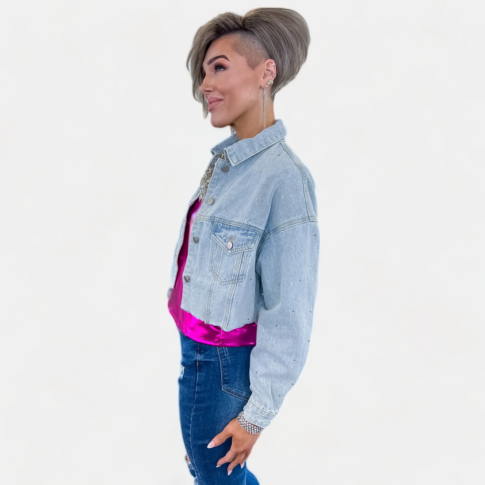Rhinestone Crop Denim Jacket sold by ZZs product image thumbnail 4