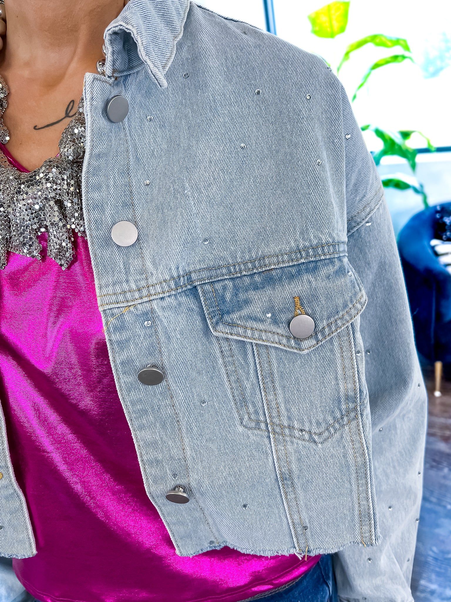 Rhinestone Crop Denim Jacket sold by ZZs product image thumbnail 3