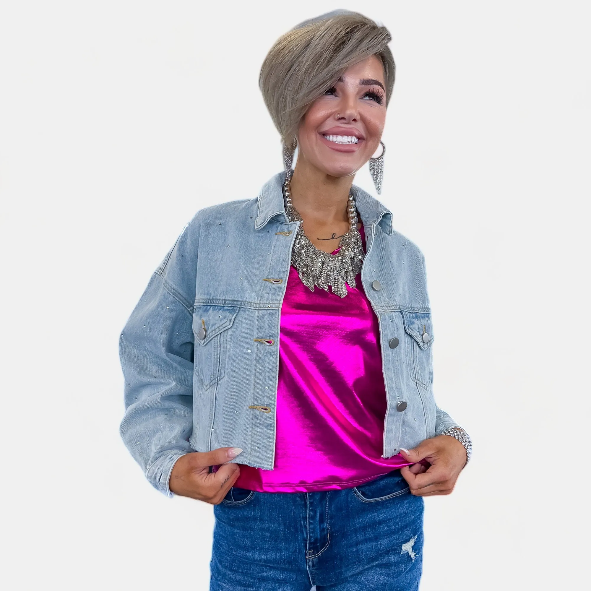 Rhinestone Crop Denim Jacket sold by ZZs