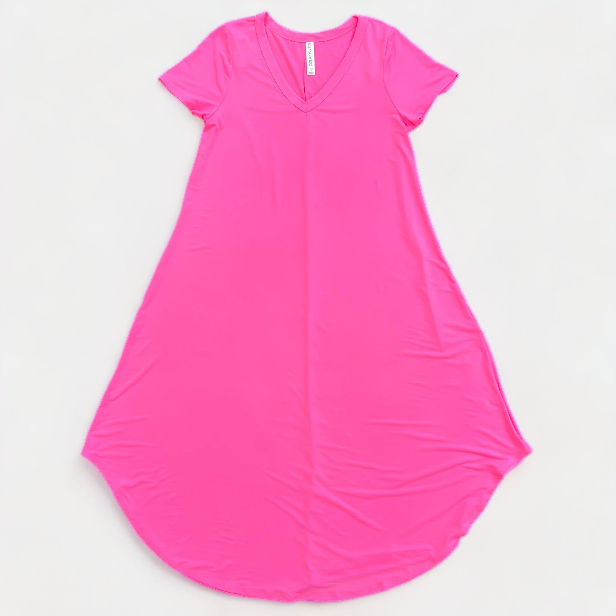 Neon Pink V Neck Midi Dress sold by ZZs product image thumbnail 2