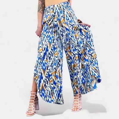 Blue Printed Satin Tulip Pants sold by ZZs