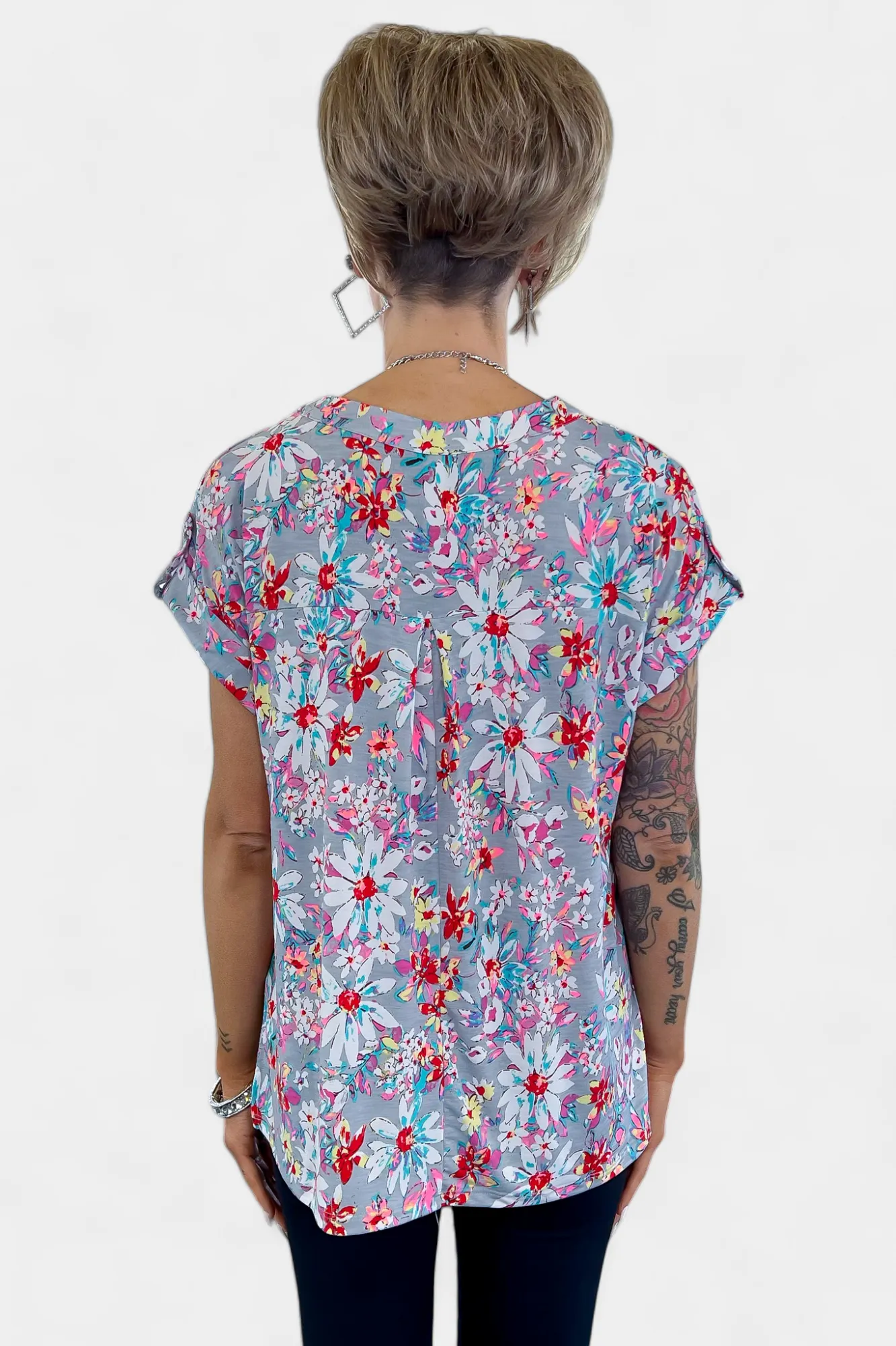 Grey Floral Lizzy Short Sleeve Top sold by ZZs product image thumbnail 5