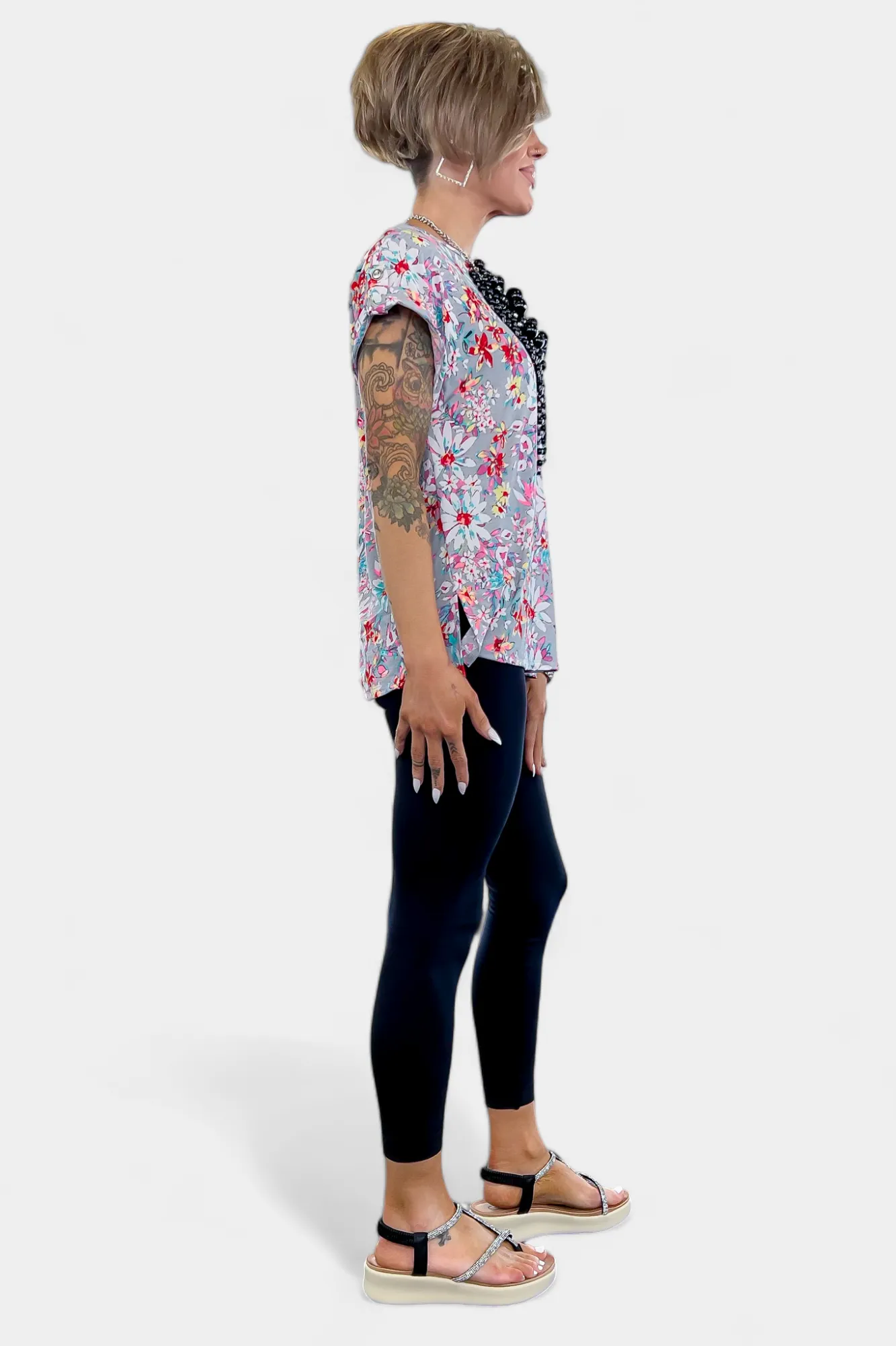 Grey Floral Lizzy Short Sleeve Top sold by ZZs product image thumbnail 4