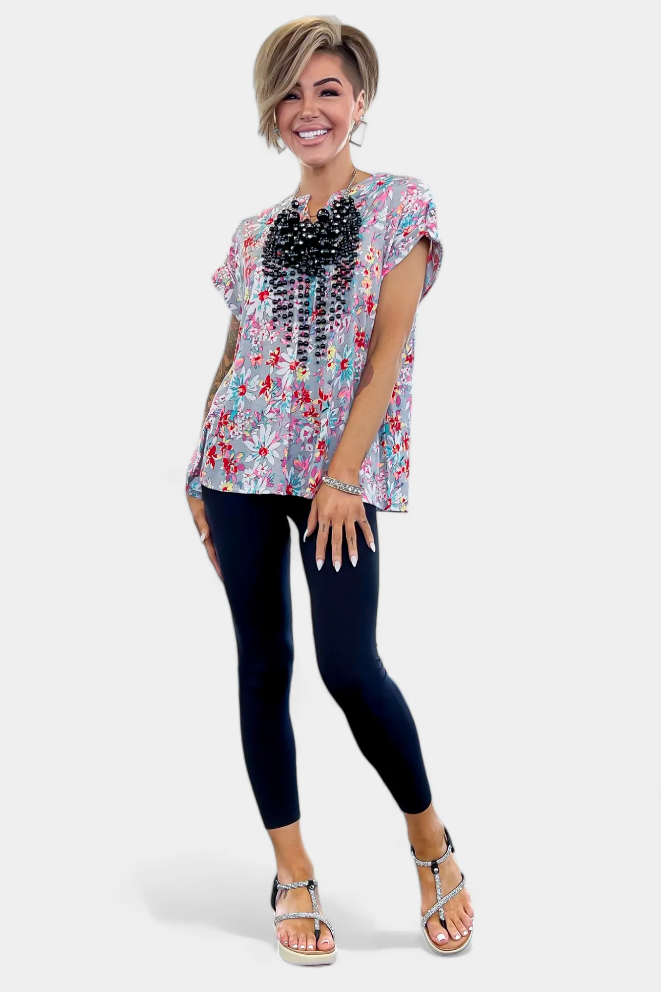 Grey Floral Lizzy Short Sleeve Top sold by ZZs product image thumbnail 2
