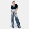 Silver Metallic Crinkle Wide Leg Pants [NO RETURNS] sold by ZZs