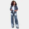 Silver Metallic Crinkle Wide Leg Pants [NO RETURNS] sold by ZZs
