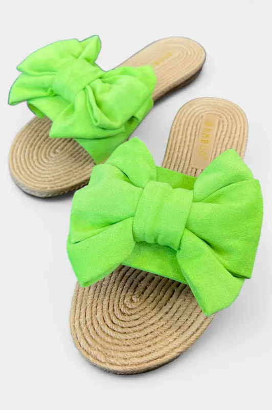 Green Suede Bow Slip On Sandals sold by ZZs