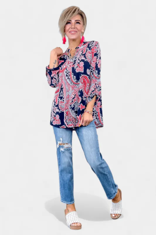 Navy Paisley Lizzy Top [NO RETURNS] sold by ZZs