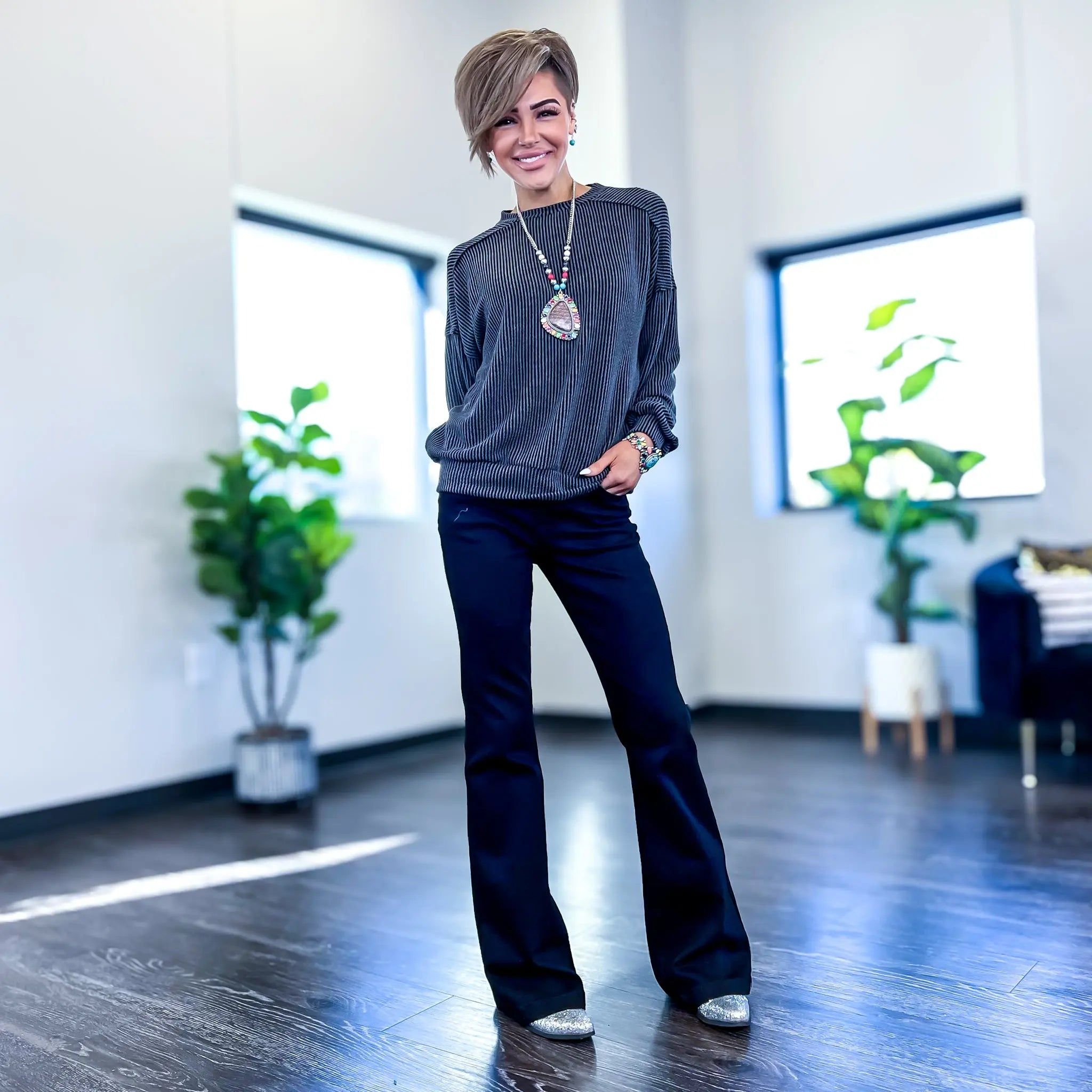 Black Ribbed Long Sleeve Top sold by ZZs product image thumbnail 2