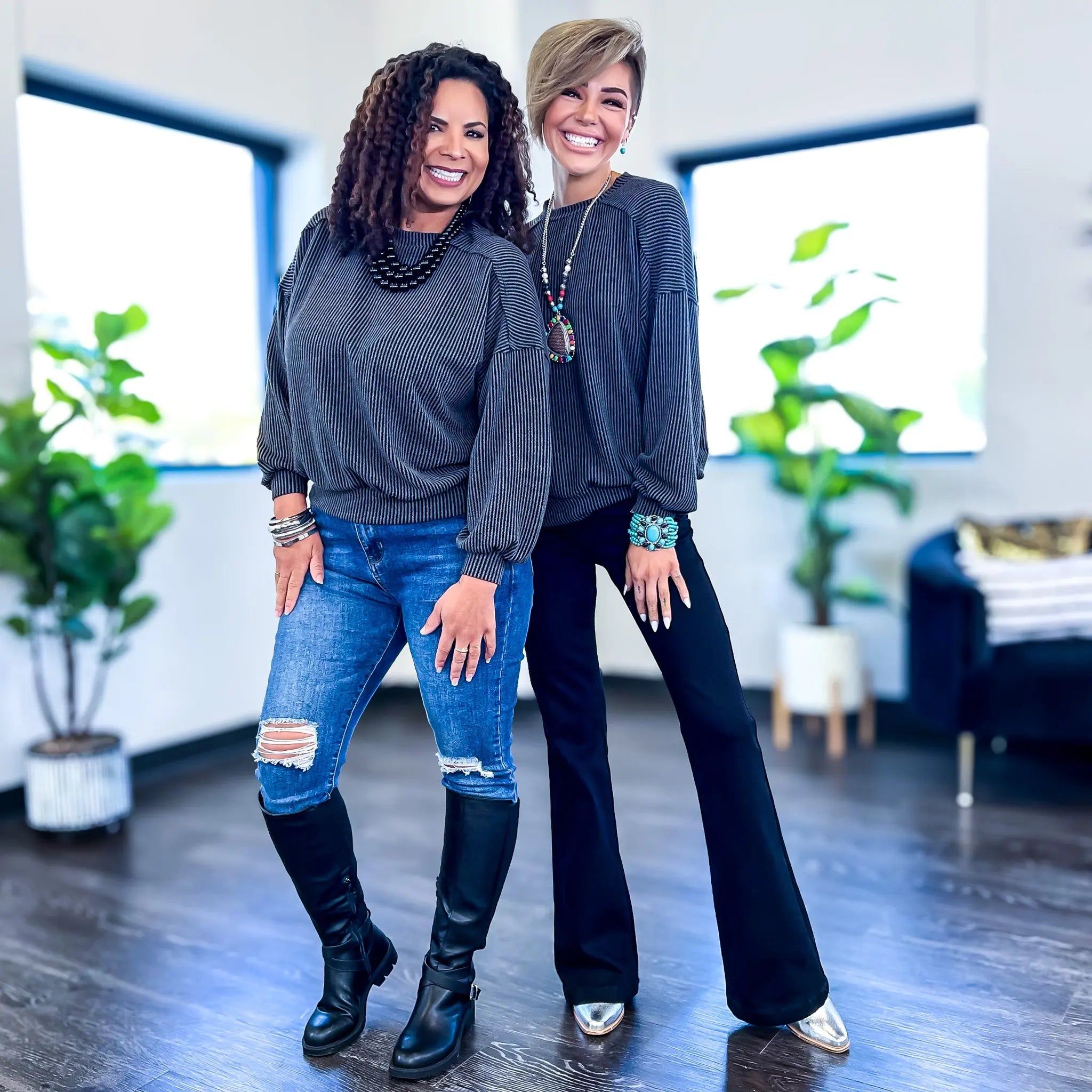 Black Ribbed Long Sleeve Top sold by ZZs