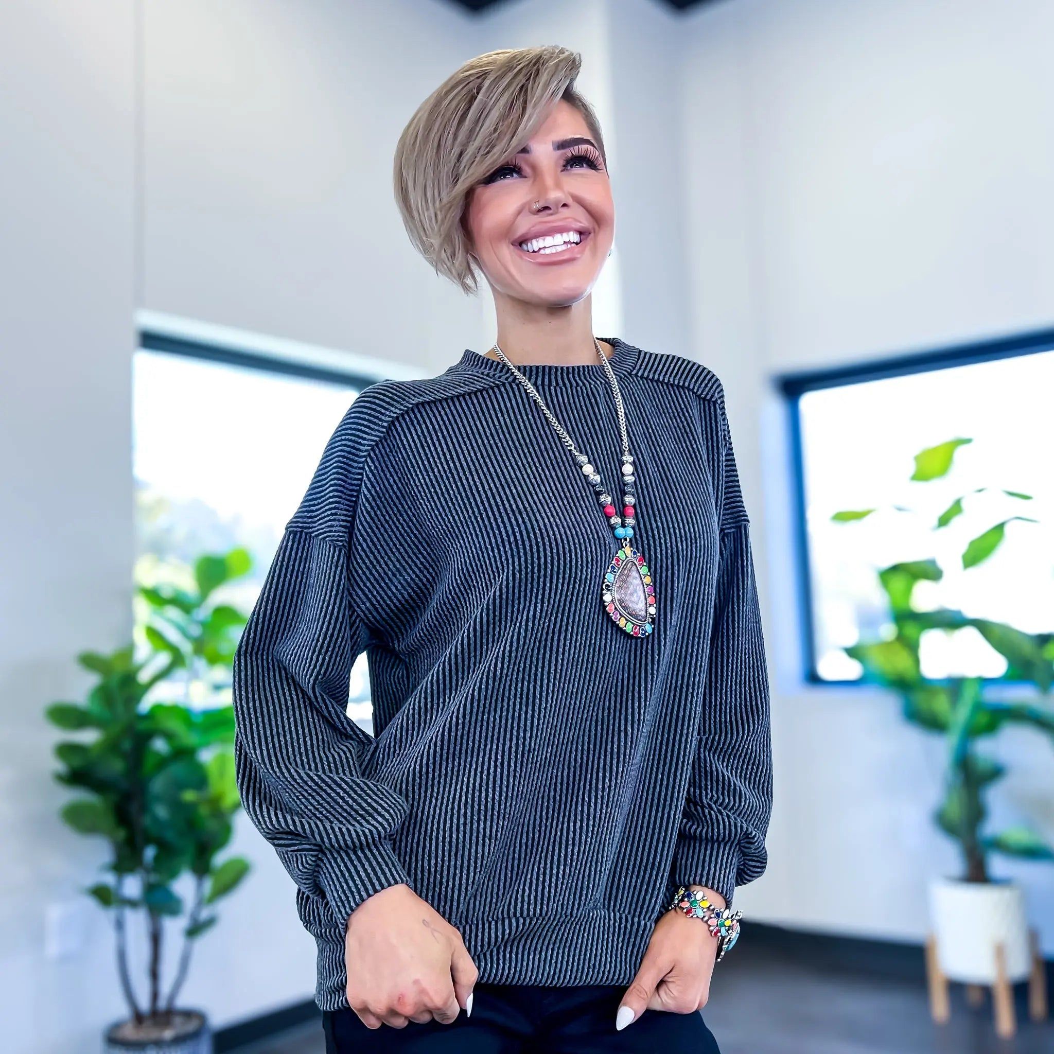 Black Ribbed Long Sleeve Top sold by ZZs product image thumbnail 3