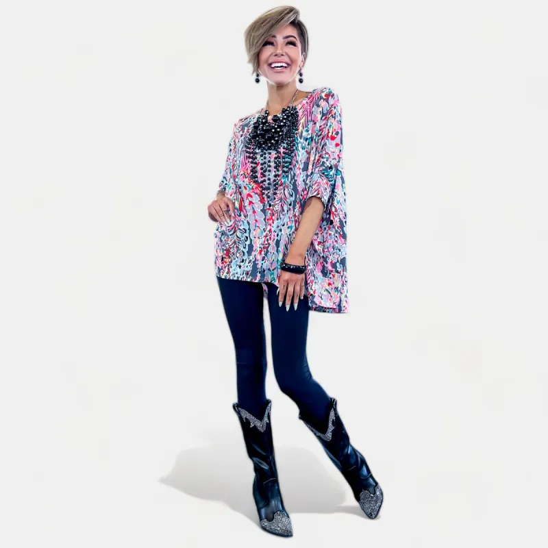 Grey Multi Abstract Essential Top sold by ZZs