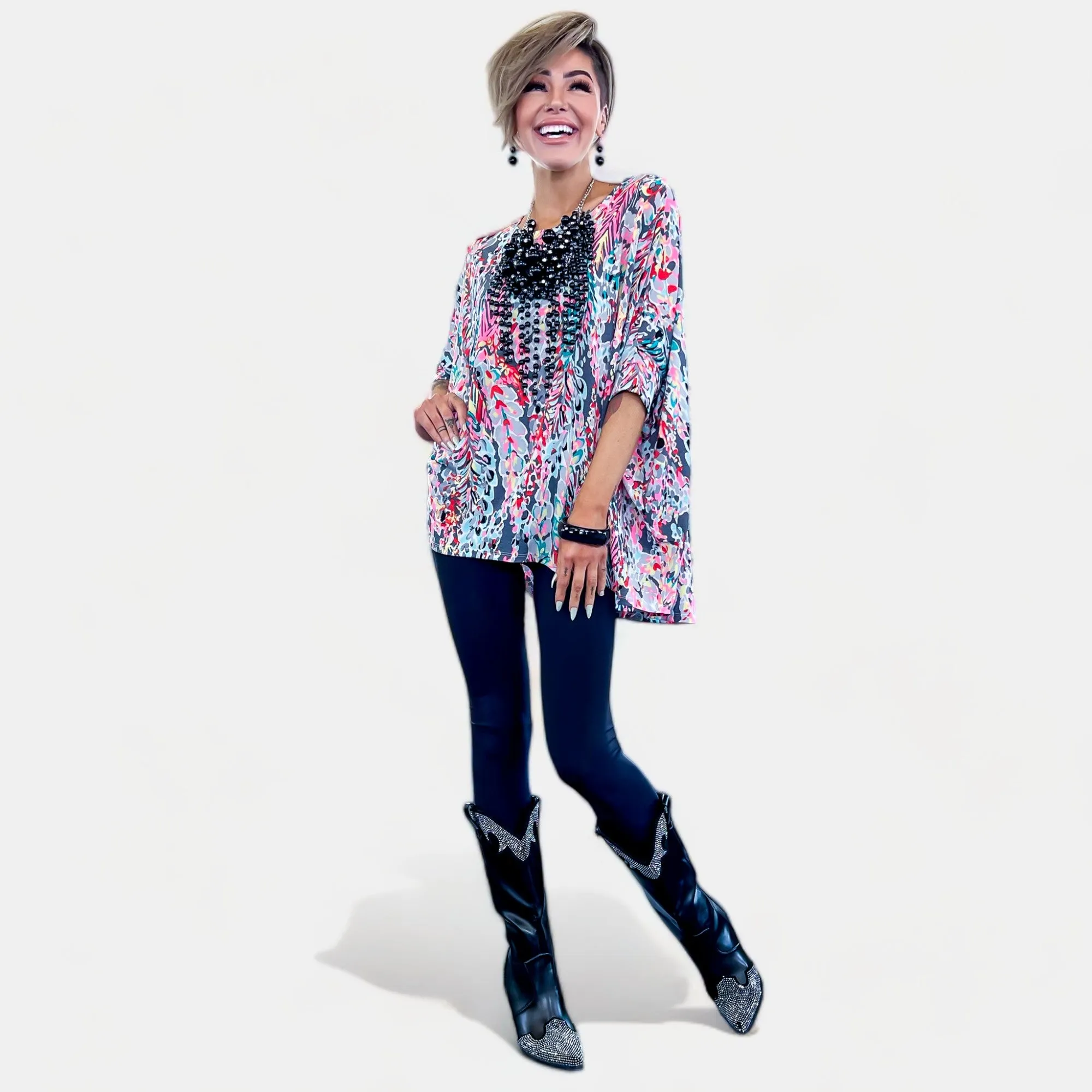 Grey Multi Abstract Essential Top sold by ZZs