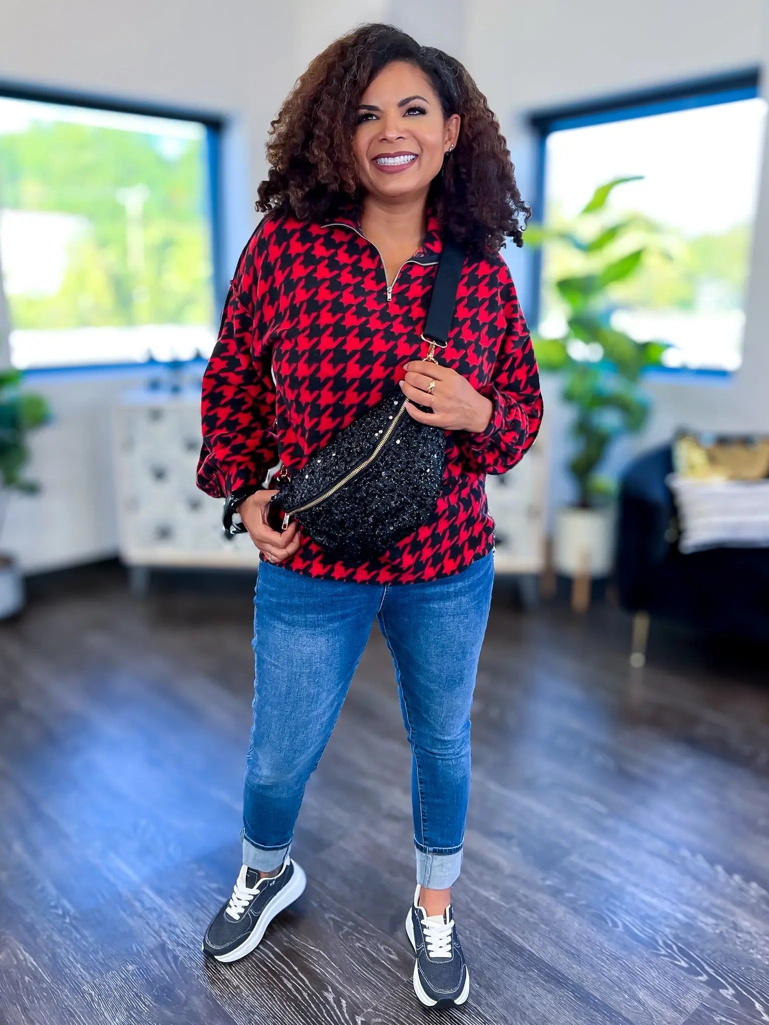 Red Houndstooth Zipper Pullover sold by ZZs product image thumbnail 6