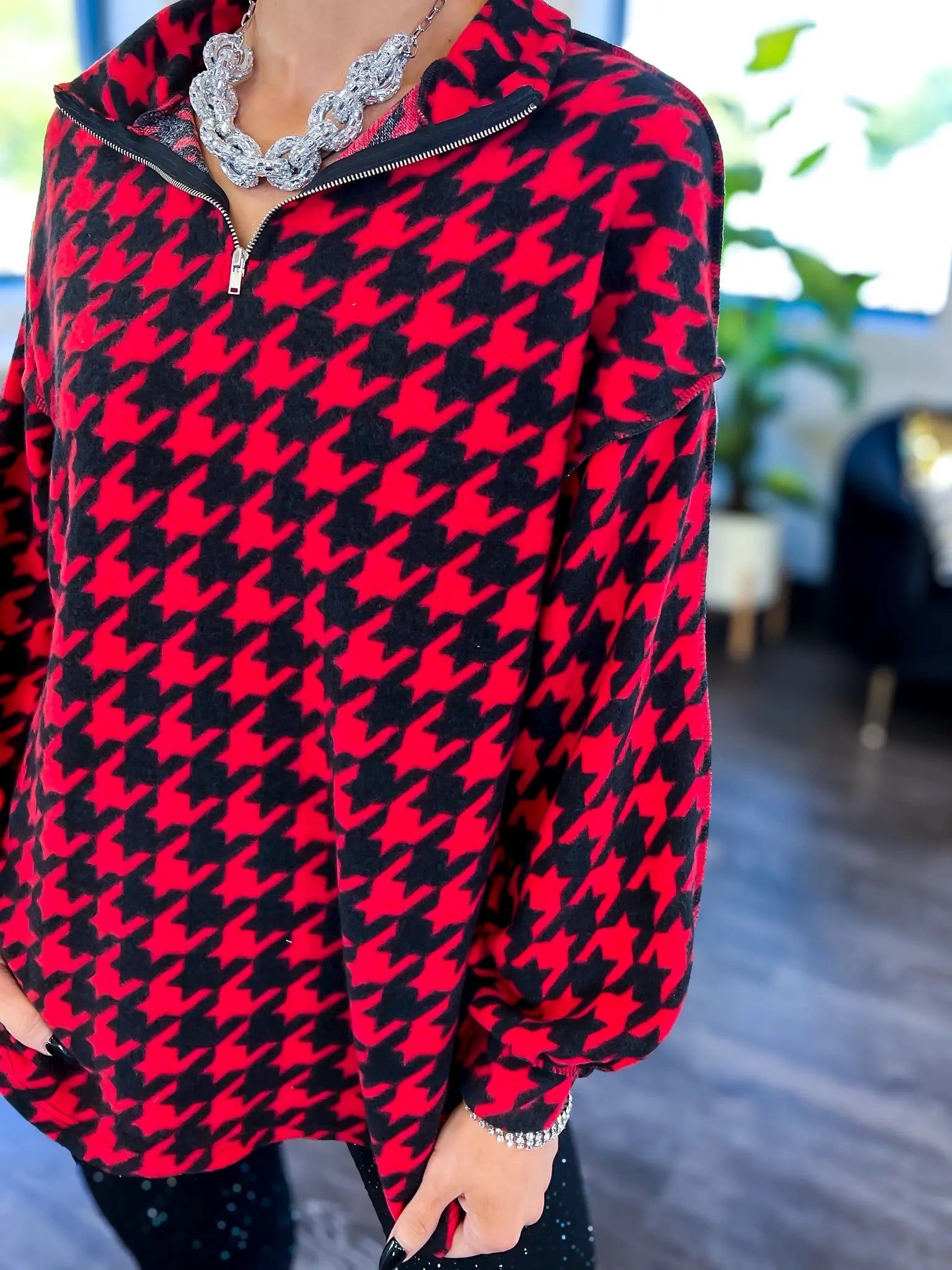 Red Houndstooth Zipper Pullover sold by ZZs product image thumbnail 5
