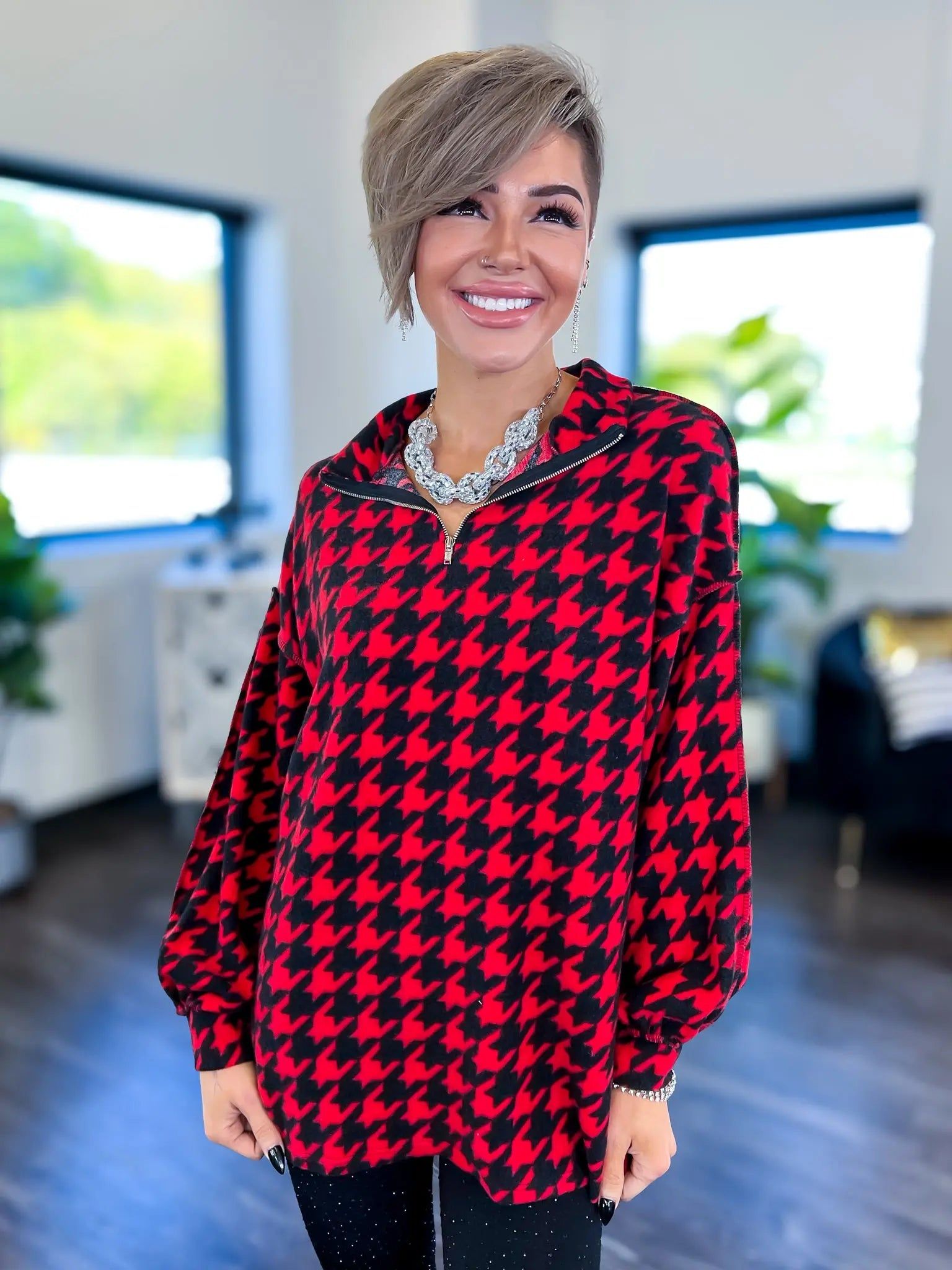 Red Houndstooth Zipper Pullover sold by ZZs product image thumbnail 11