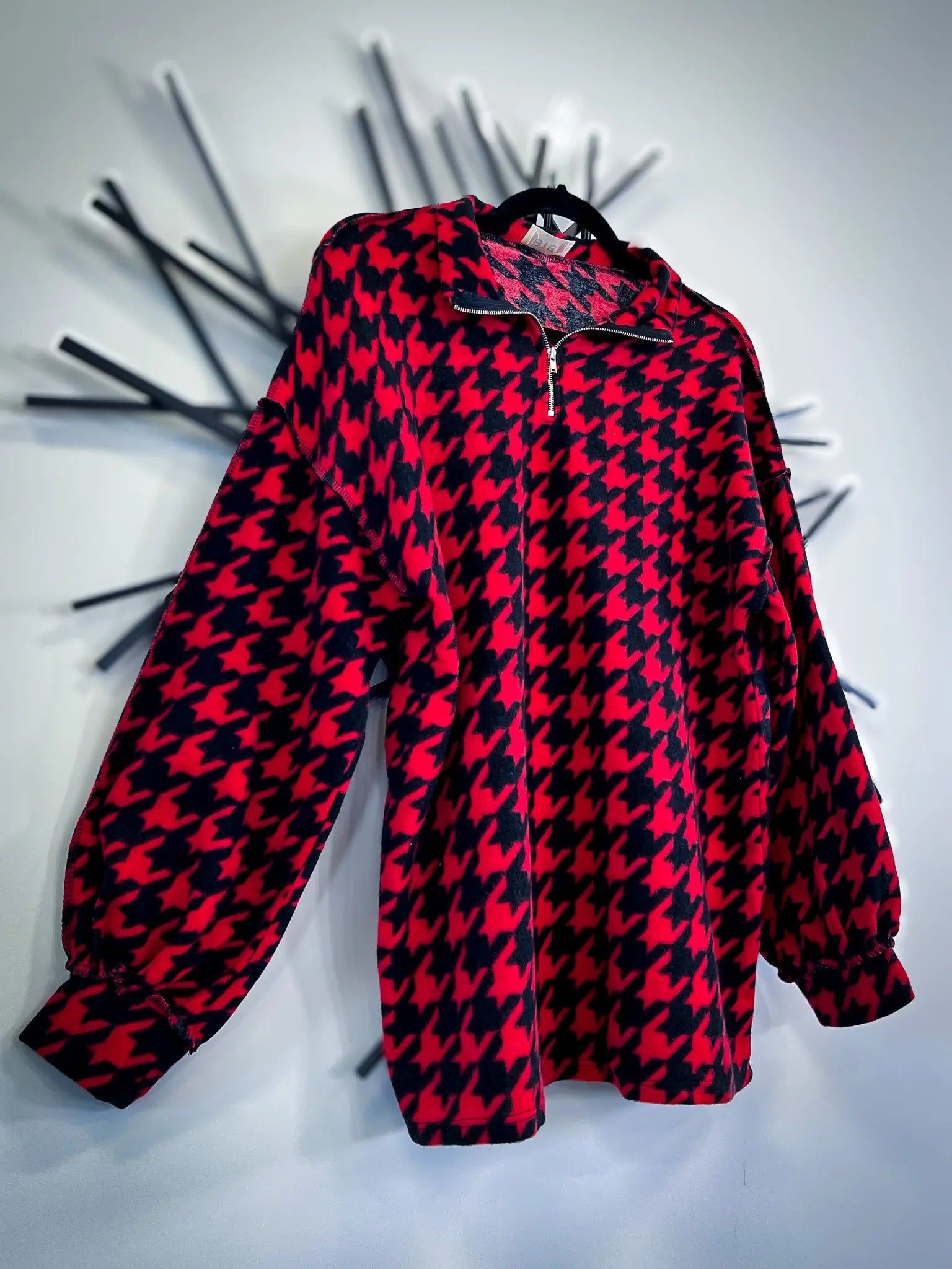 Red Houndstooth Zipper Pullover sold by ZZs product image thumbnail 4