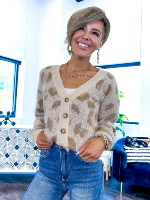 Leopard Fuzzy Cardigan | Cream sold by ZZs
