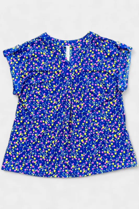 Royal Blue Flower Lizzy Short Sleeve Top sold by ZZs
