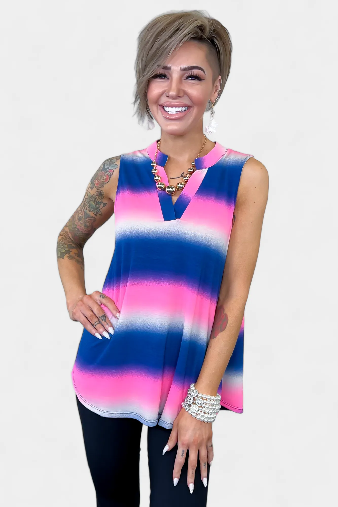 Blue Multi Striped Lizzy Tank Top sold by ZZs